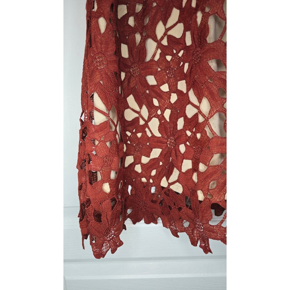 Rust Floral Guipure Lace Off The Shoulder Mini Dress Terracotta Boho Cocktail - Picture 3 of 4